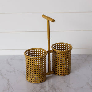 Utensil Holder - Metal Caning And Bamboo (PC)
