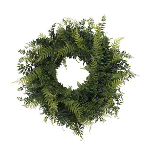 Vickerman 24" Artificial Green Buckler Fern and Grass Wreath