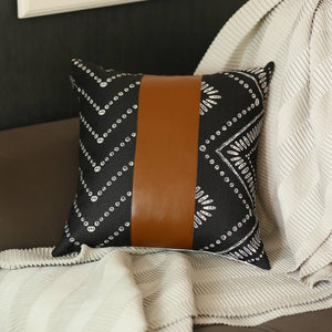 Set Of 2 Ikat Styled Patterns And Bright Brown Faux Leather