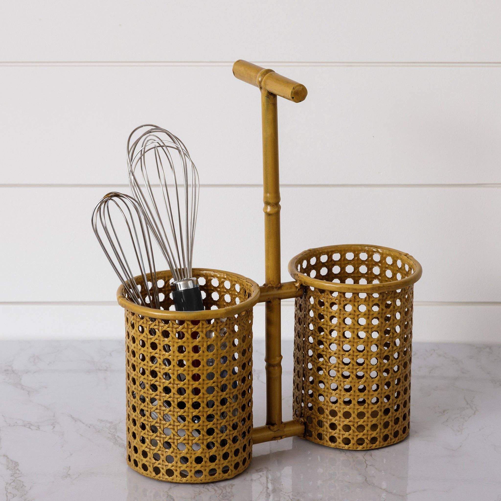 Utensil Holder - Metal Caning And Bamboo (PC)