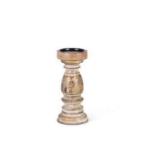 White Wash Mango Wood Pillar Candle Holder. -- For Use with