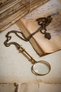 Antiqued Brass Small Magnifying Lens with Long Chain