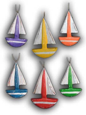 Color Sailboat wood hand carved  ornament nautical