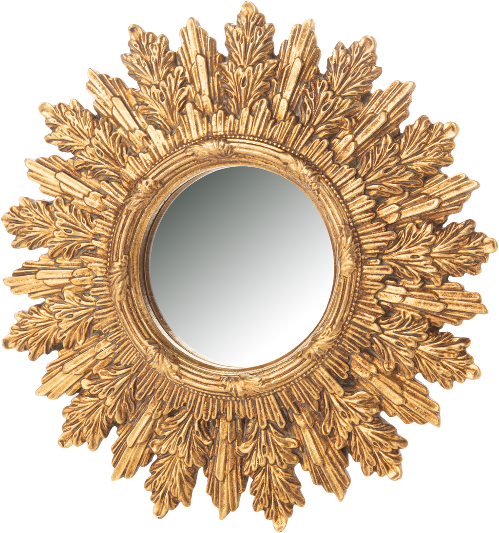 A76116 Mini mirror,ant gold medallion frame, resin 8.5in dia
