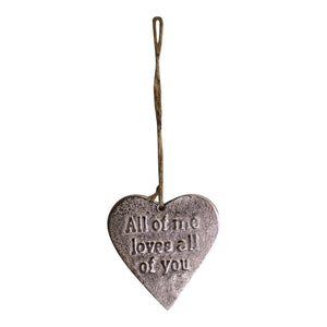 Small Hanging Silver Heart with Love Quote