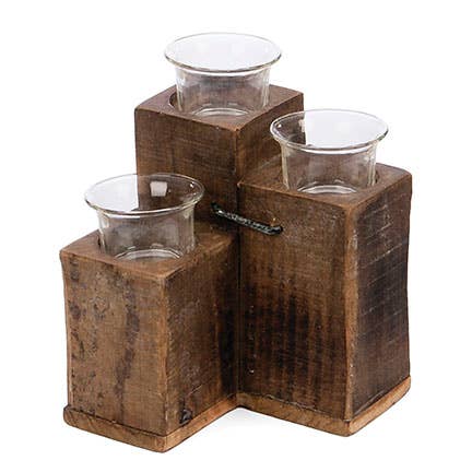 Square Wood With Glass Tealight Holder